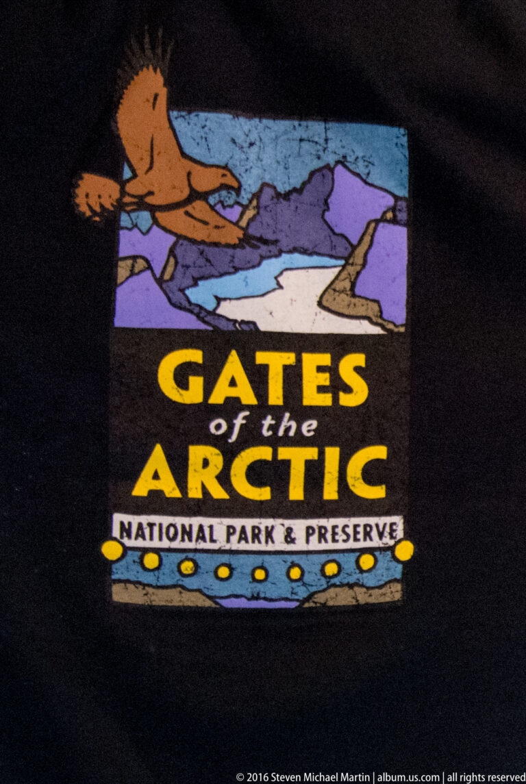 A colorful Gates of the Arctic National Park and Preserve emblem is printed on dark fabric.