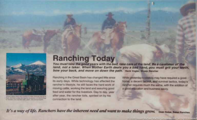 A “Ranching Today” panel shows archival ranchers on horseback beside text about modern land stewardship.