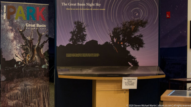 A dark exhibit titled “The Great Basin Night Sky” shows star trails beside a park image panel.