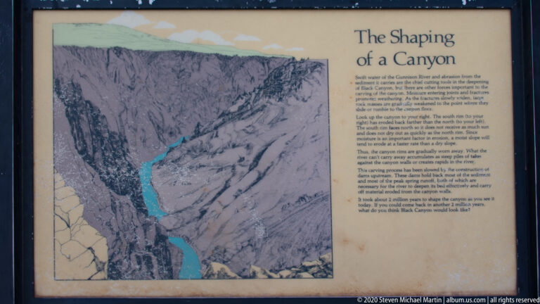 A panel titled “The Shaping of a Canyon” shows a relief map with the river traced in blue.
