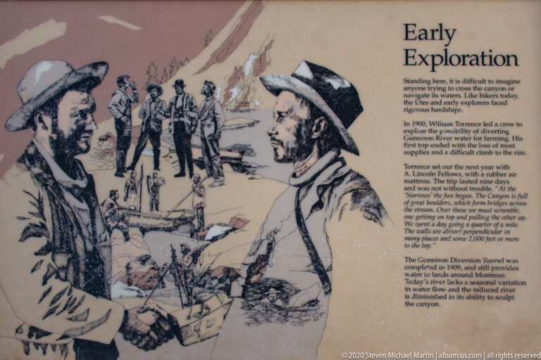 An Early Exploration panel shows illustrated explorers beside text about travel through the canyon.