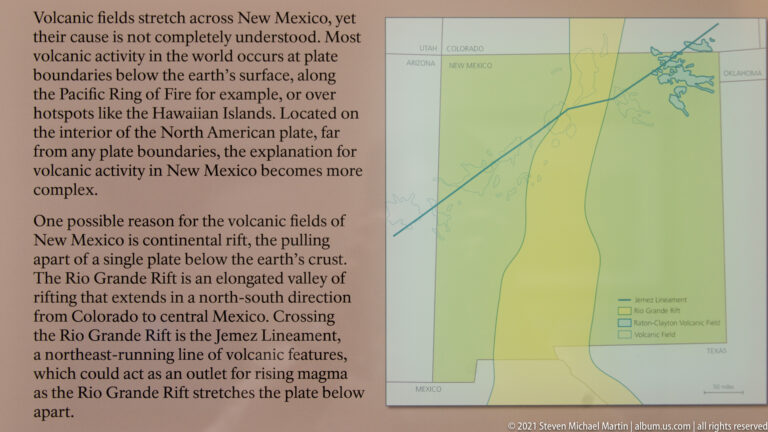 A New Mexico geology map shows the Rio Grande Rift and volcanic regions beside explanatory text.