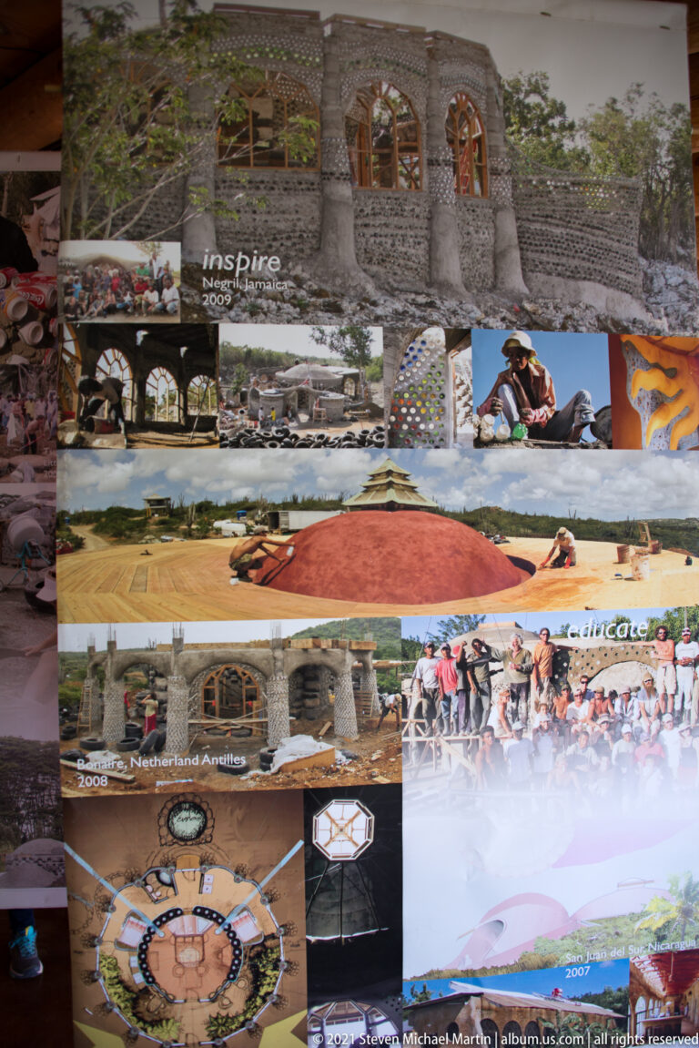 A collage shows arched stone architecture, public gatherings, a circular outdoor space, and a building plan.