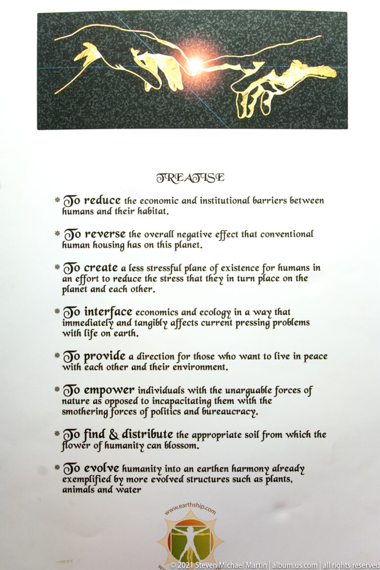 A printed page headed “Paradise” lists design principles beneath a narrow illustration and above a small emblem.