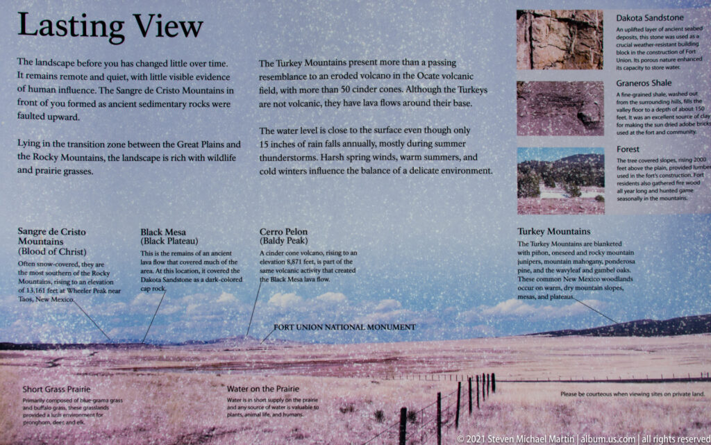 A landscape panel titled “A Living View” labels surrounding mountains and describes prairie ecology.