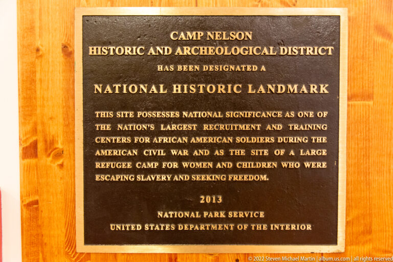 A plaque identifies Camp Nelson as a National Historic Landmark and describes its Civil War history.