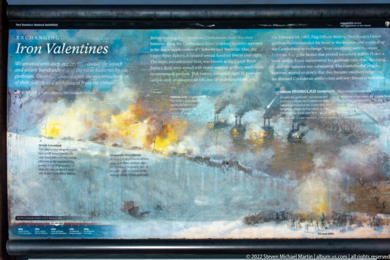 A blue-toned Ironclads panel combines a naval battle painting, a map, photographs, and explanatory text.