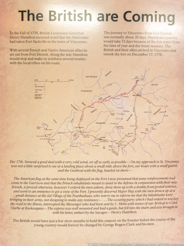 Historical exhibit panel titled “The British are Coming,” centered on a regional map with colored routes.