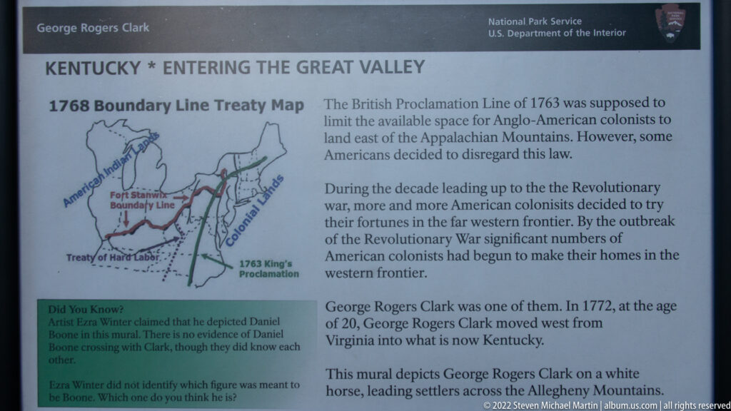 National Park Service panel with a boundary map and text about western settlement before the Revolution.