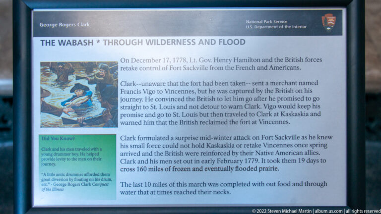 Panel titled “The Wabash • Through Wilderness and Flood” with a battle inset and explanatory text.