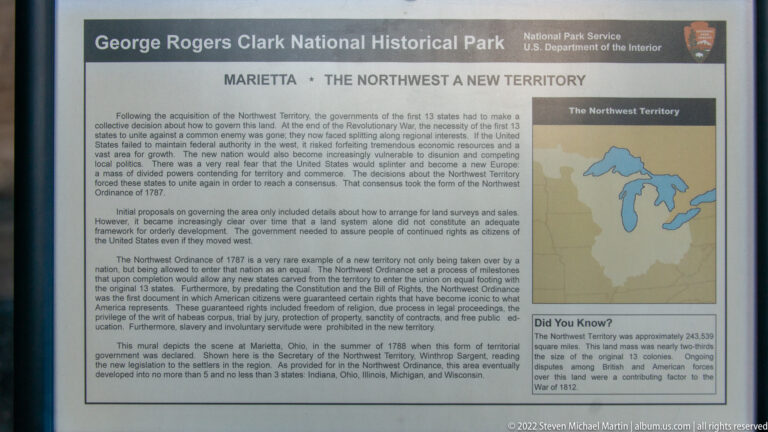 Framed National Park Service panel with a Northwest Territory map and text about its government.