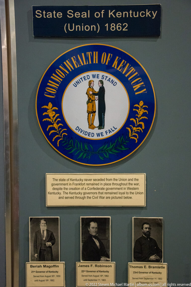 Kentucky seal reading “United We Stand” beneath a panel title identifying the Union, 1862.