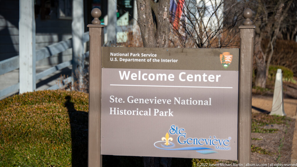 A National Park Service sign welcomes visitors to Ste. Genevieve National Historical Park in Missouri.