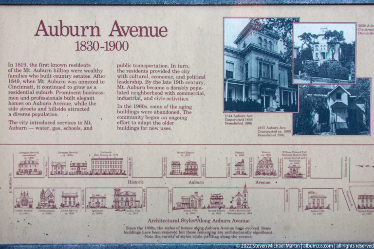 An Auburn Avenue panel combines archival photographs, historical text, and drawings of house styles.