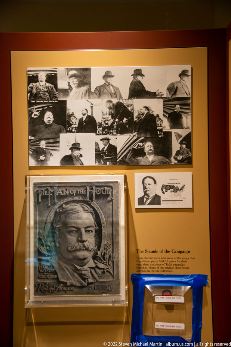 A Taft newspaper front page and archival photographs are displayed with explanatory text.