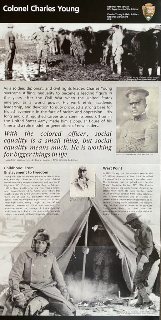 A Colonel Charles Young panel combines archival photographs, a portrait, biographical text, and a prominent quotation.