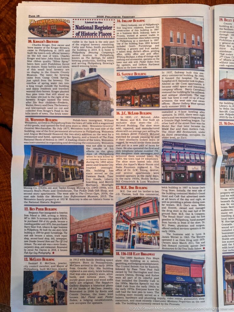 Walking-tour article page showing entries 10–18, including Weinstein, McClees, Inkamp, J.C. McLeod, and M.E. Doe buildings.